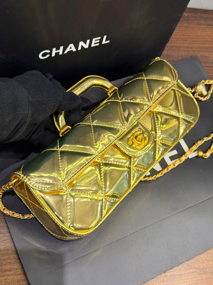 C-H-A-N-E-L 2025 Large Patent Top Handle Bag – Fall/Winter Collection | Premium Quality Women Bag (Gold)