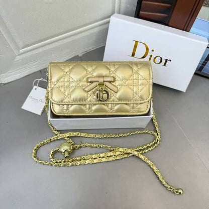 D-I-O-R My Dior Mini Bag – Elegant Luxury Women Bag with Removable Chain (Gold)