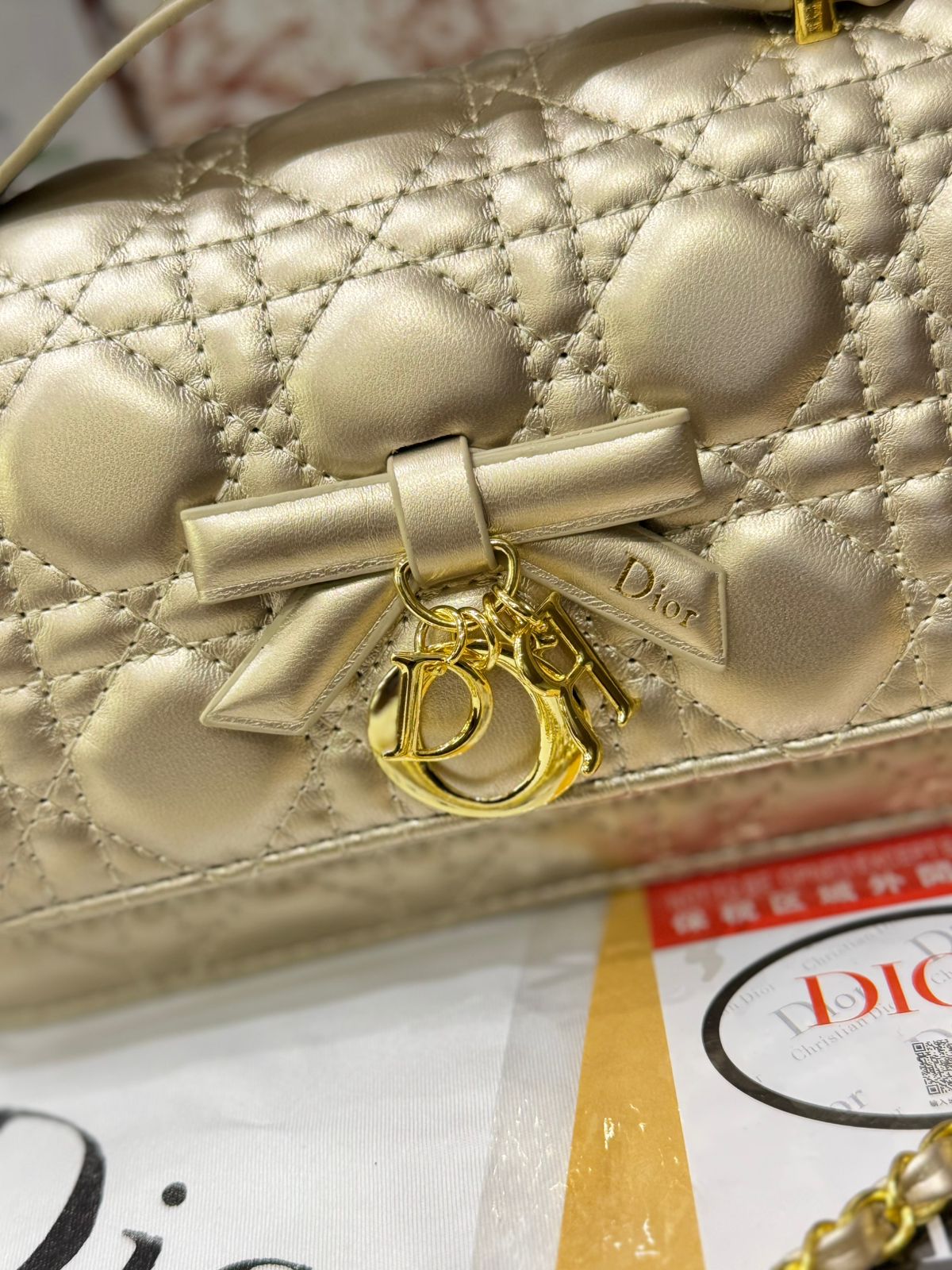 D-I-O-R My Dior Mini Bag – Elegant Luxury Women Bag with Removable Chain (Gold)