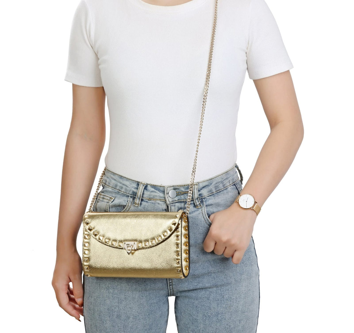 V-A-L-E-N-T-I-N-O Rockstud Wallet – Grained Leather (Gold)
