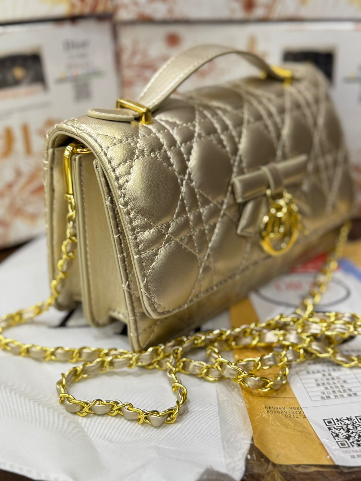 D-I-O-R My Dior Mini Bag – Elegant Luxury Women Bag with Removable Chain (Gold)