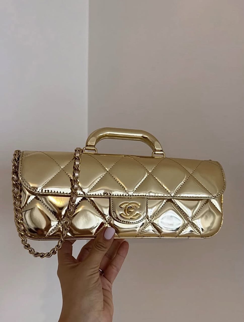 C-H-A-N-E-L 2025 Large Patent Top Handle Bag – Fall/Winter Collection | Premium Quality Women Bag (Gold)