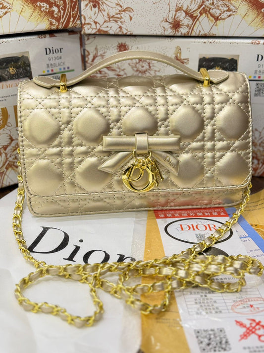 D-I-O-R My Dior Mini Bag – Elegant Luxury Women Bag with Removable Chain (Gold)
