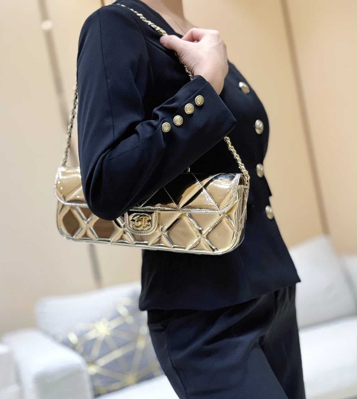 C-H-A-N-E-L 2025 Large Patent Top Handle Bag – Fall/Winter Collection | Premium Quality Women Bag (Gold)