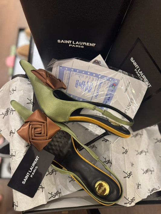 Y-S-L SAINT LAURENT Amalia Slingback Pumps – 4.3" Heel | Premium Quality Luxury Women Footwear (Pistachio)