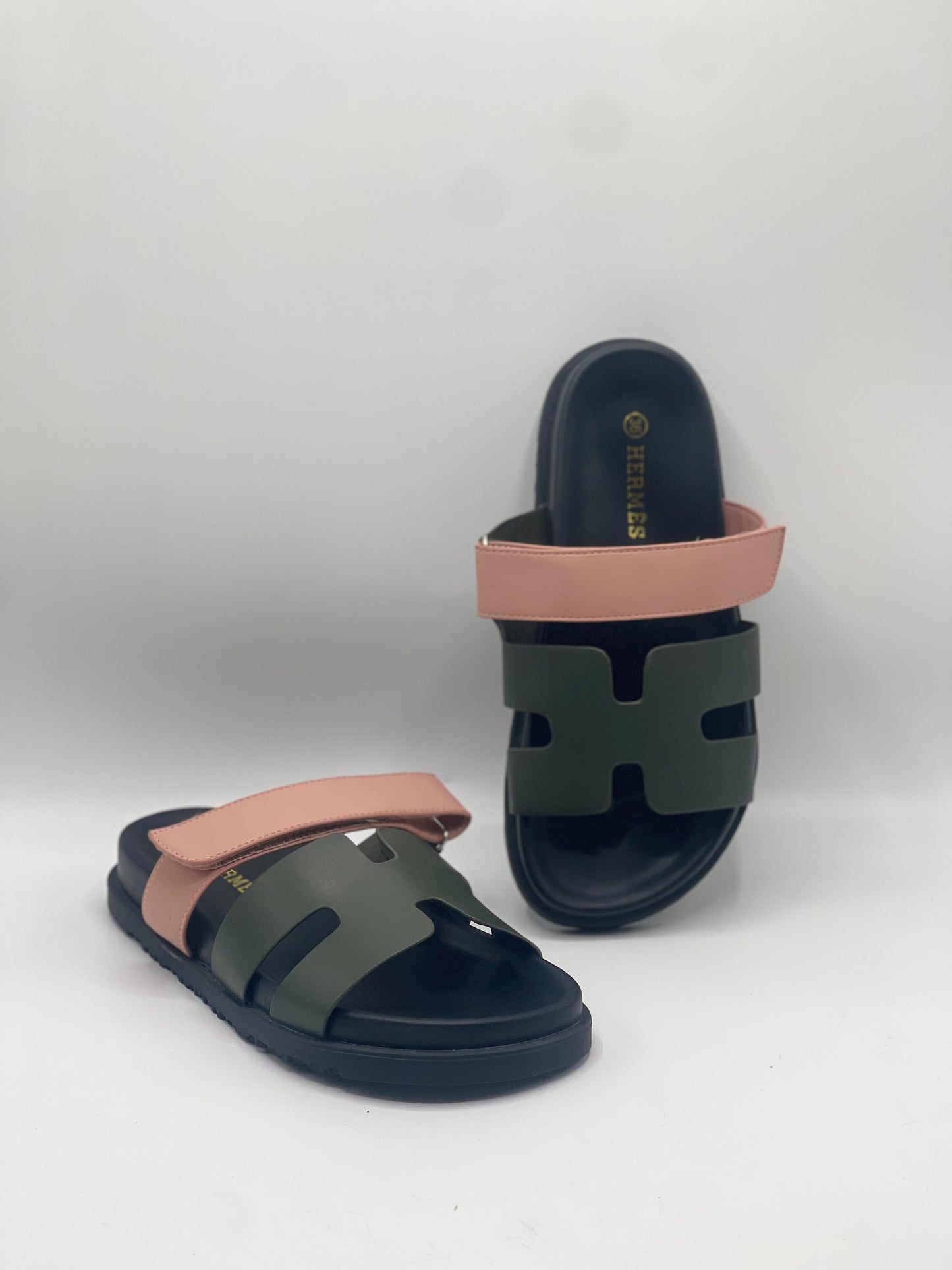 H-E-R-M-E-S Two Tone Slippers – Premium Women Flat Slippers (Green with Black)