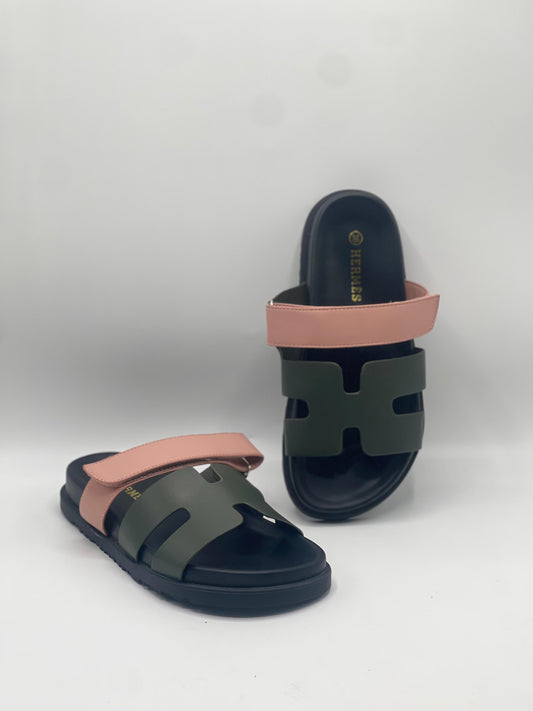 H-E-R-M-E-S Two Tone Slippers – Premium Women Flat Slippers (Green with Black)