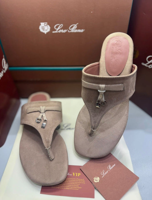 Loro Piana Summer Charms Walk Suede Thong Sandals – Premium Women Footwear (Cream/Beige)