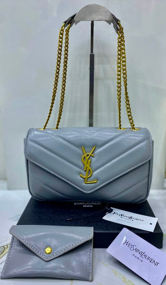 Y-S-L Saint Laurent Loulou Small Chain Bag – Chevron-Quilted Leather | Master Quality | Grey