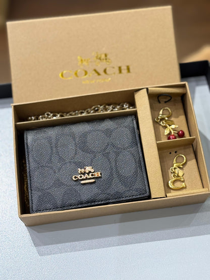 C-O-A-C-H BOXED MINI WALLET ON A CHAIN – Women Bag (Black Grey)