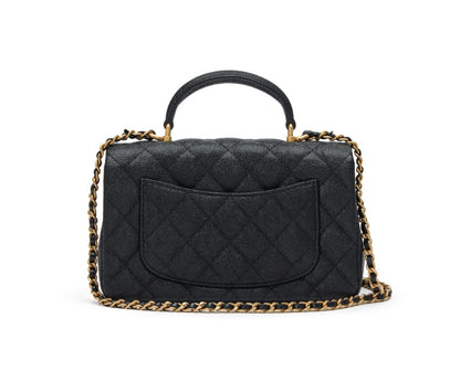 C-H-A-N-E-L Quilted Mini Top Handle Rectangular Flap Bag – Luxury Women Bag (Black)