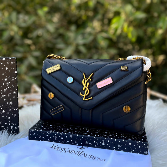 YSL — Women's Crossbody Bag with Long Chain (Complete Branding | With Box & Dustbag) (Black)