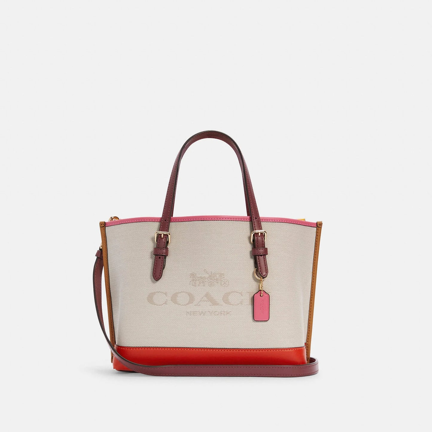 C-O-A-C-H Luxury Mollie-Inspired Tote Women Bag – Canvas & Smooth Leather | Premium Edition (Pink)