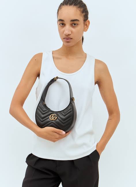 G-U-C-C-I GG Marmont Half-Moon Mini Bag – Elegant Luxe Women Bag (Black)