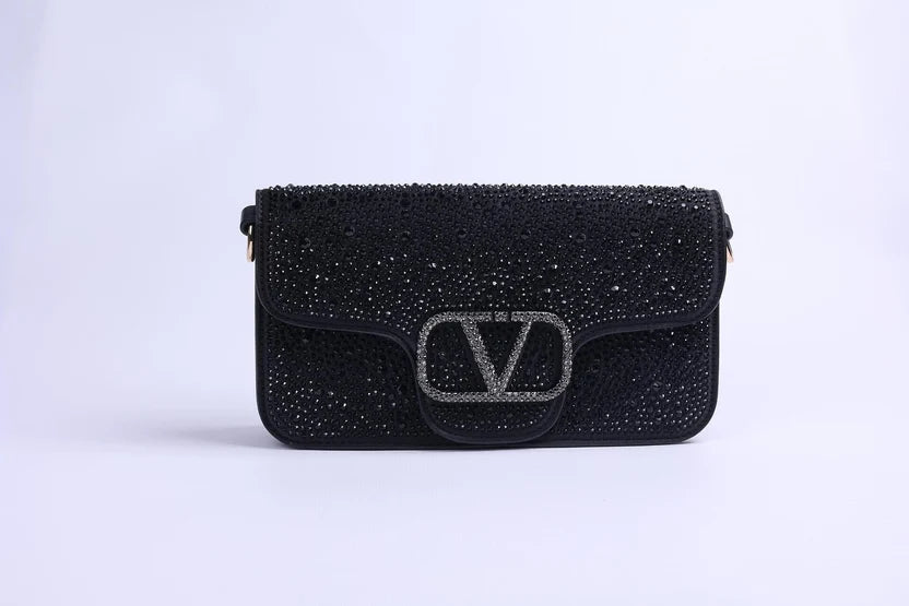 V-A-L-E-N-T-I-N-O G-A-R-A-V-A-N-I Locò-Style Shoulder Bag – Crystal Embellished | Master Quality | Black
