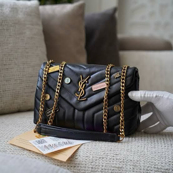 YSL — Women's Crossbody Bag with Long Chain (Complete Branding | With Box & Dustbag) (Black)