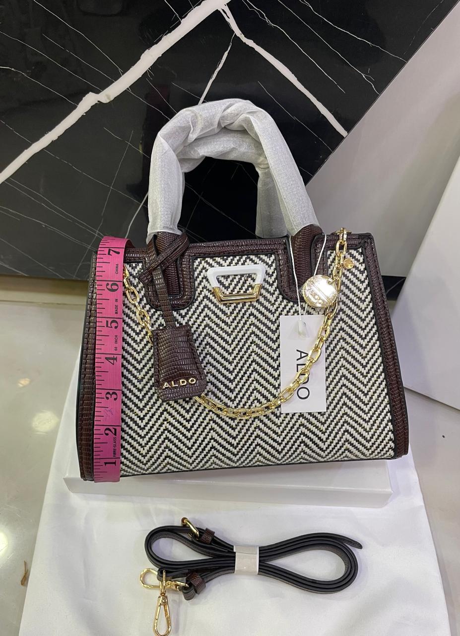 A-L-D-O Premium Handbags Women Bag – (Black & White diagonal herringbone pattern)