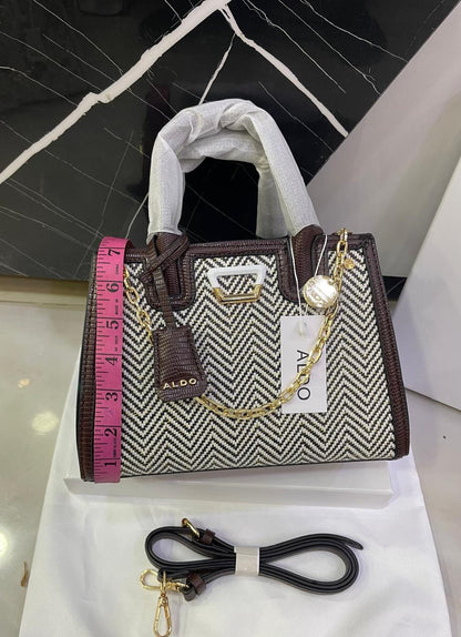 A-L-D-O Premium Handbags Women Bag – (Black & White diagonal herringbone pattern)