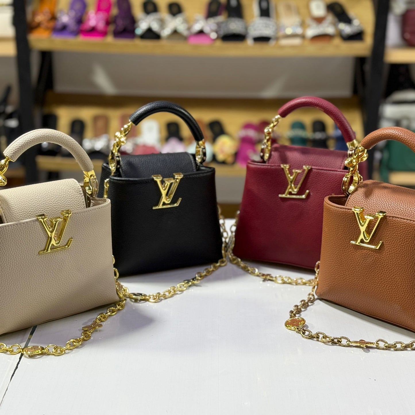 L-O-U-I-S V-U-I-T-T-O-N Capucines Mini – Premium Women Mini Bag with Chain Strap (Brown)