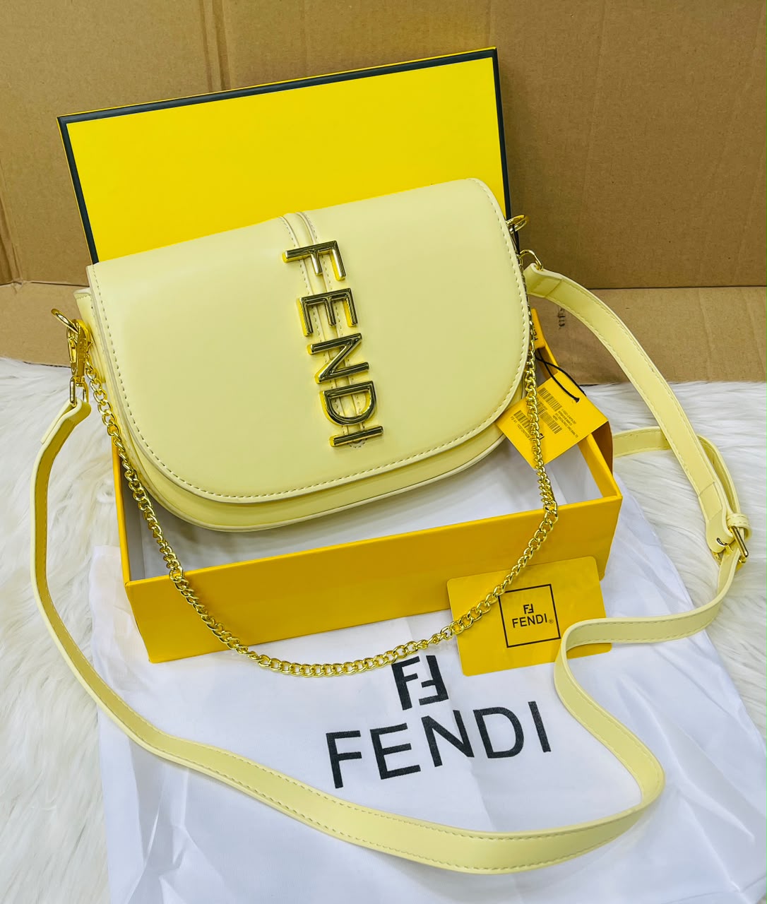 F-E-N-D-I Fendigraphy Wallet on Chain – Premium Quality Women Bag (Lemon Yellow)