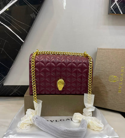 B-V-L-G-A-R-I Serpenti Sugarloaf Quilted Shoulder Bag – Master Quality | Box Packaging | Maroon