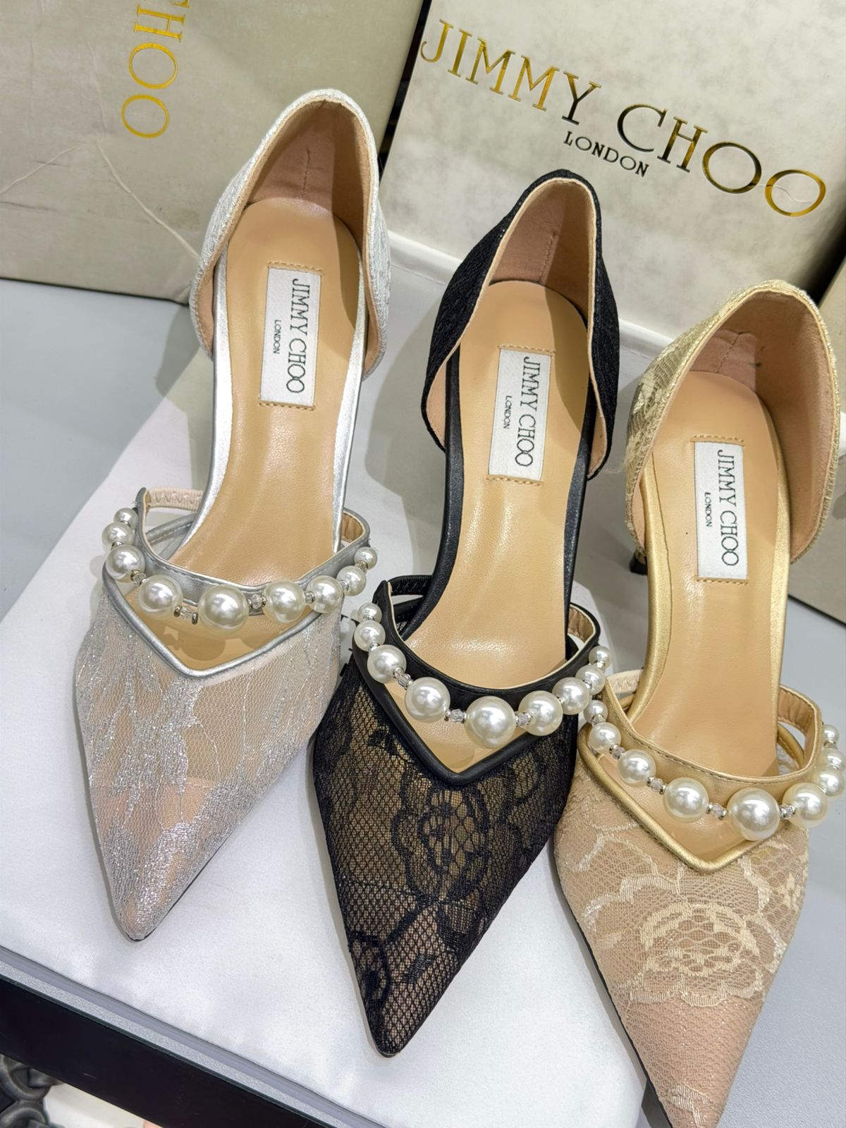 J-I-M-M-Y C-H-O-O AURELIE 85 PEARL-EMBELLISHED HEEL PUMPS – WOMEN SHOES (Silver White)