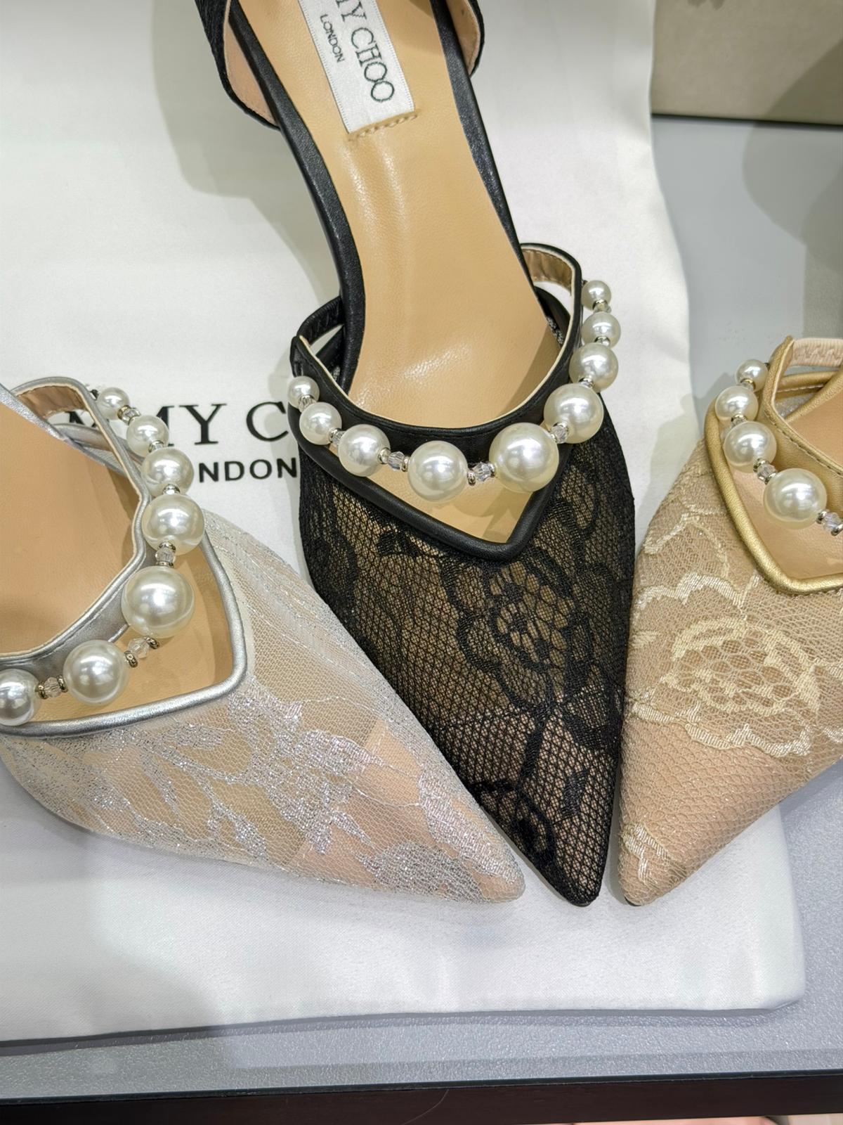 J-I-M-M-Y C-H-O-O AURELIE 85 PEARL-EMBELLISHED HEEL PUMPS – WOMEN SHOES (Black Design A)