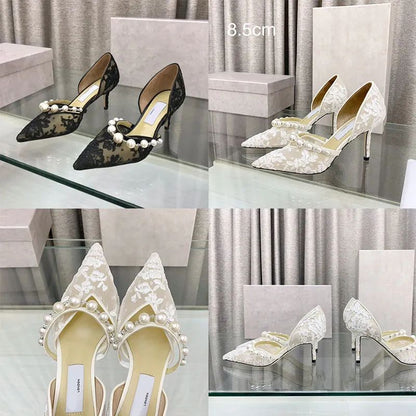 J-I-M-M-Y C-H-O-O AURELIE 85 PEARL-EMBELLISHED HEEL PUMPS – WOMEN SHOES (Black Design A)