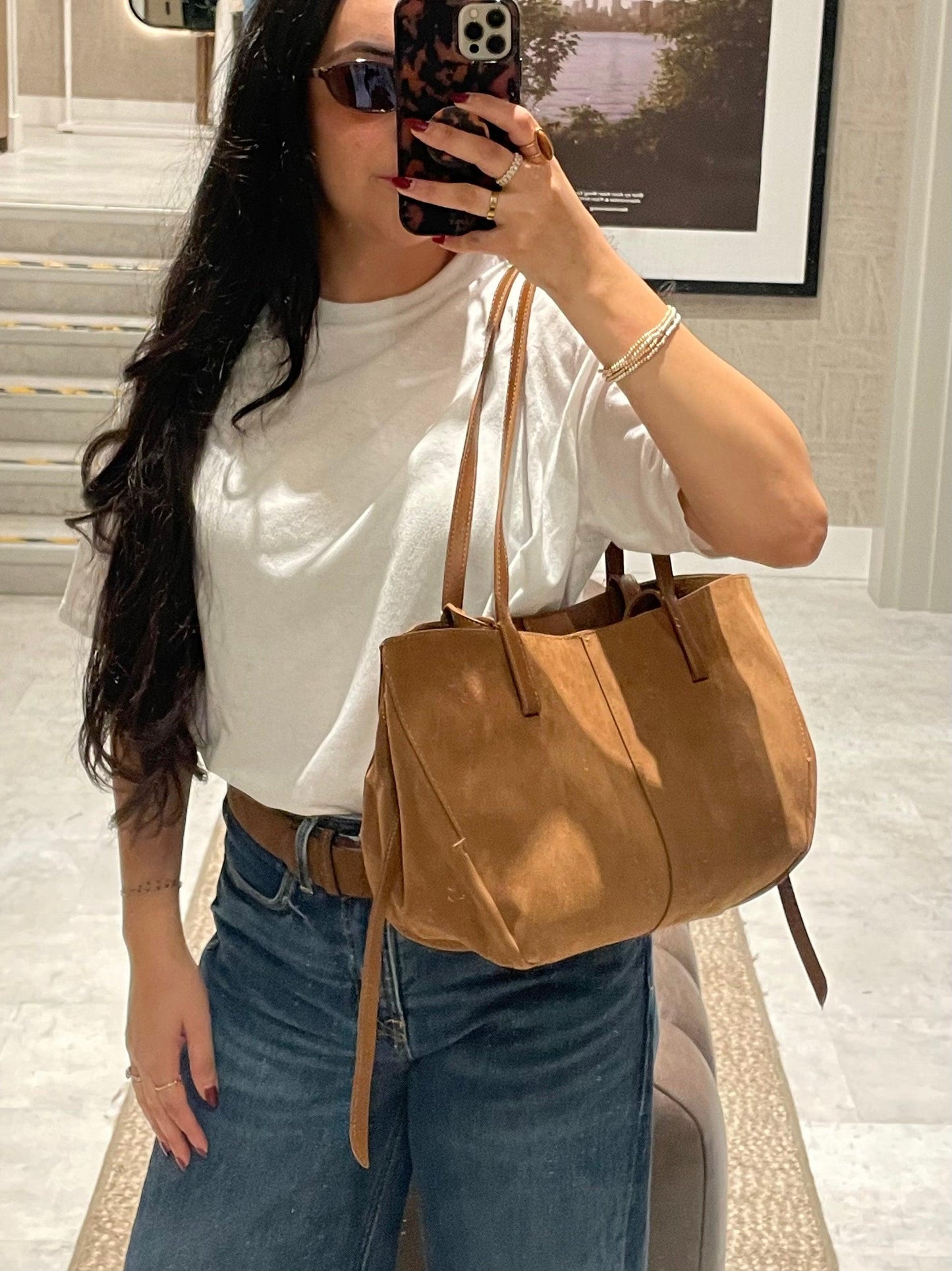 P-O-L-È-N-E Cyme Suede Leather Handbag – Premium Women Bag (Mustard Brown)