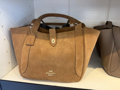 C-O-A-C-H Hadley Turnlock Tote – Elegant Luxe Women Bag (Brown Suede)