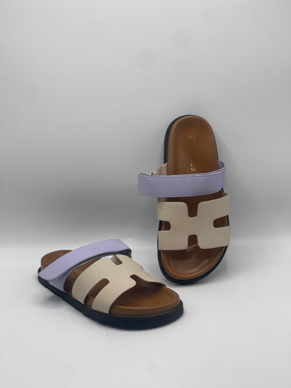H-E-R-M-E-S Two Tone Slippers – Premium Women Flat Slippers (Off White with Brown)