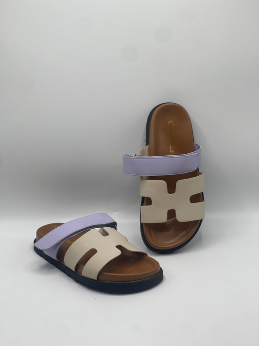H-E-R-M-E-S Two Tone Slippers – Premium Women Flat Slippers (Off White with Brown)