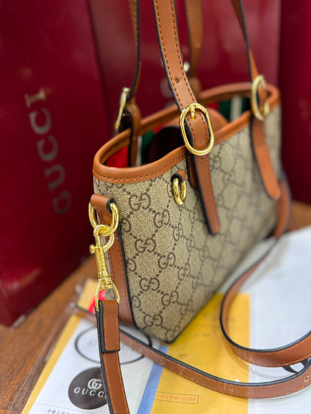 G-U-C-C-I GG Emblem Mini Bag – Luxury Women Bag (Mustard Brown)
