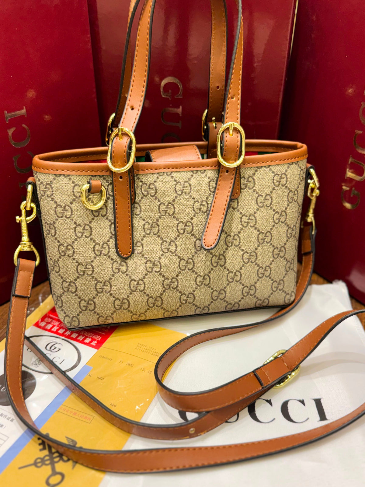 G-U-C-C-I GG Emblem Mini Bag – Luxury Women Bag (Mustard Brown)