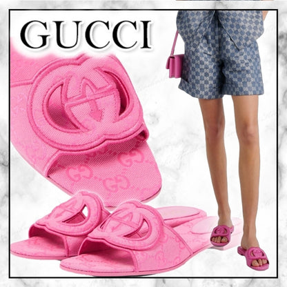 G-U-C-C-I Interlocking G Canvas Slides – Premium Women Footwear (Pink)