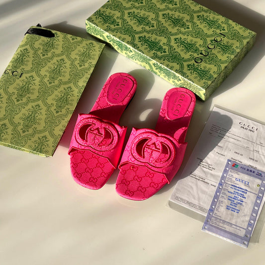G-U-C-C-I Interlocking G Canvas Slides – Premium Women Footwear (Pink)
