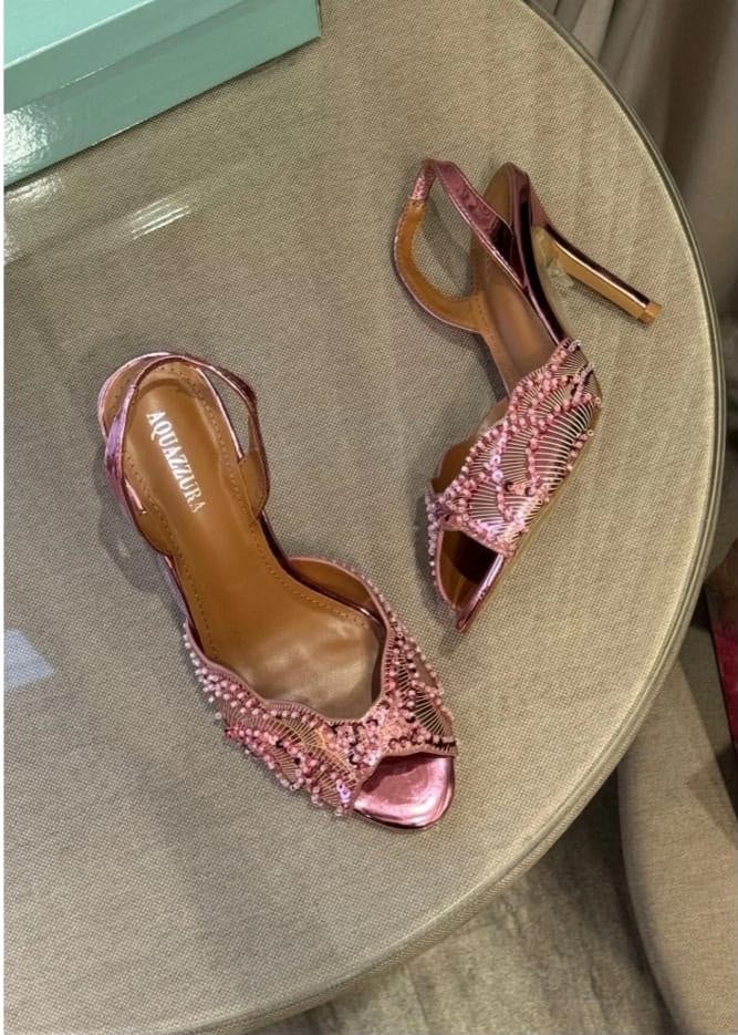 A-Q-U-A-Z-Z-U-R-A Zaura Sling Back Embellished Sandals – Premium Nappa Leather | Luxury Women Footwear (Pink)