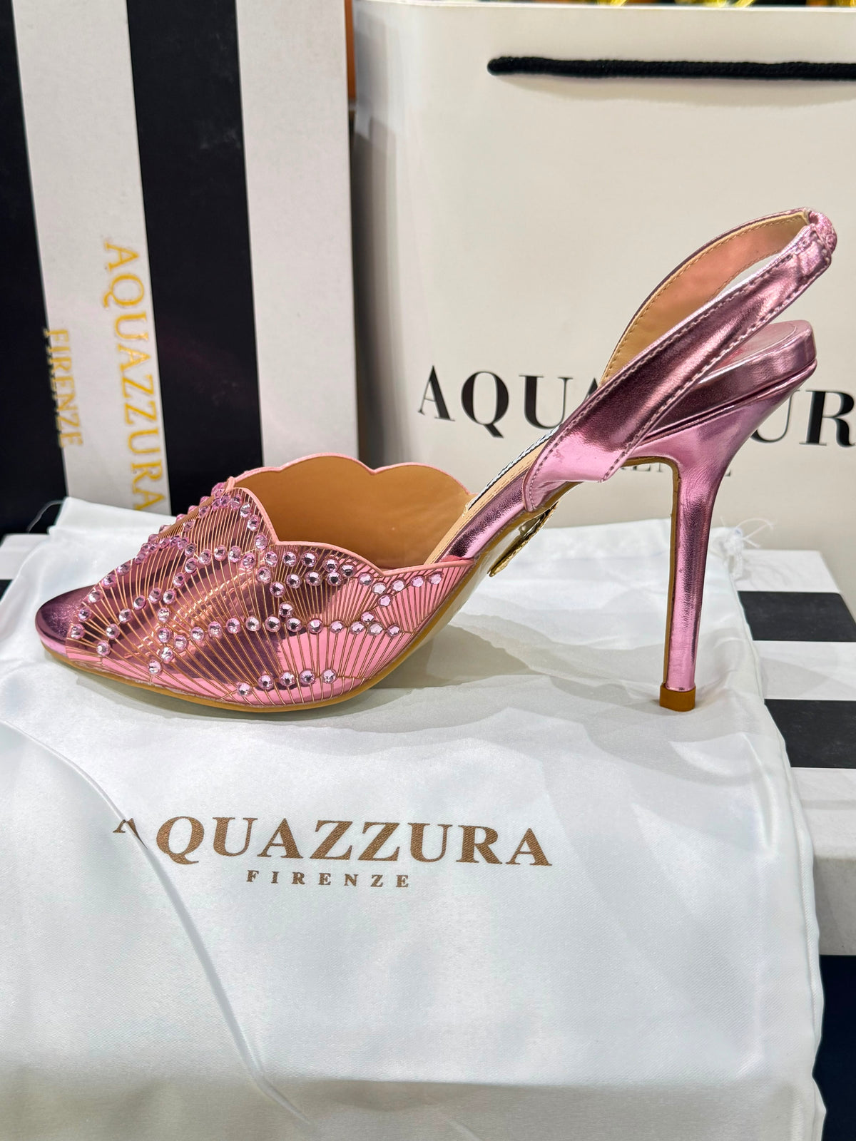 A-Q-U-A-Z-Z-U-R-A Zaura Sling Back Embellished Sandals – Premium Nappa Leather | Luxury Women Footwear (Pink)