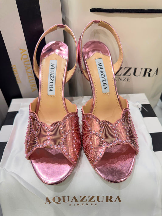 A-Q-U-A-Z-Z-U-R-A Zaura Sling Back Embellished Sandals – Premium Nappa Leather | Luxury Women Footwear (Pink)
