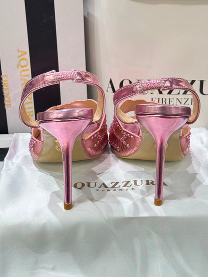 A-Q-U-A-Z-Z-U-R-A Zaura Sling Back Embellished Sandals – Premium Nappa Leather | Luxury Women Footwear (Pink)