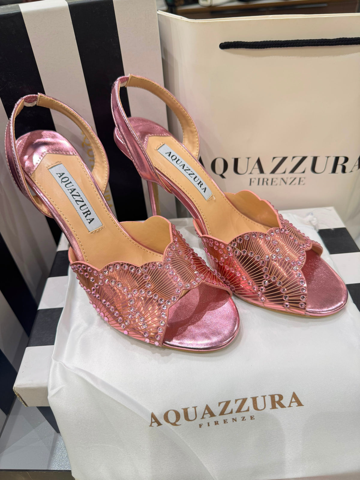 A-Q-U-A-Z-Z-U-R-A Zaura Sling Back Embellished Sandals – Premium Nappa Leather | Luxury Women Footwear (Pink)