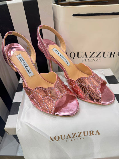 A-Q-U-A-Z-Z-U-R-A Zaura Sling Back Embellished Sandals – Premium Nappa Leather | Luxury Women Footwear (Pink)