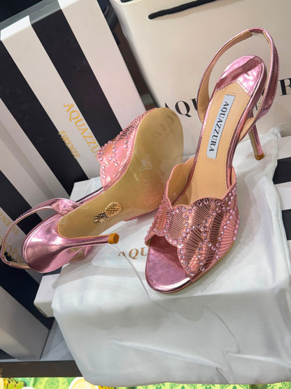 A-Q-U-A-Z-Z-U-R-A Zaura Sling Back Embellished Sandals – Premium Nappa Leather | Luxury Women Footwear (Pink)
