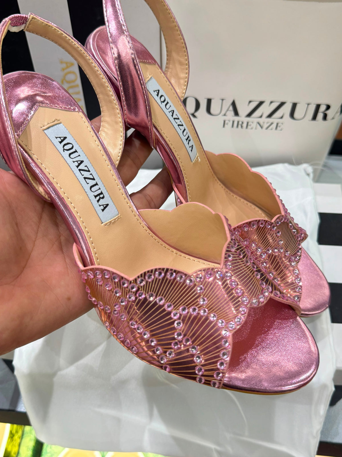 A-Q-U-A-Z-Z-U-R-A Zaura Sling Back Embellished Sandals – Premium Nappa Leather | Luxury Women Footwear (Pink)