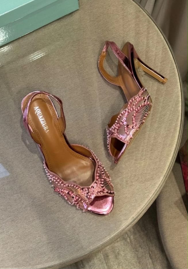 A-Q-U-A-Z-Z-U-R-A Zaura Sling Back Embellished Sandals – Premium Nappa Leather | Luxury Women Footwear (Pink)