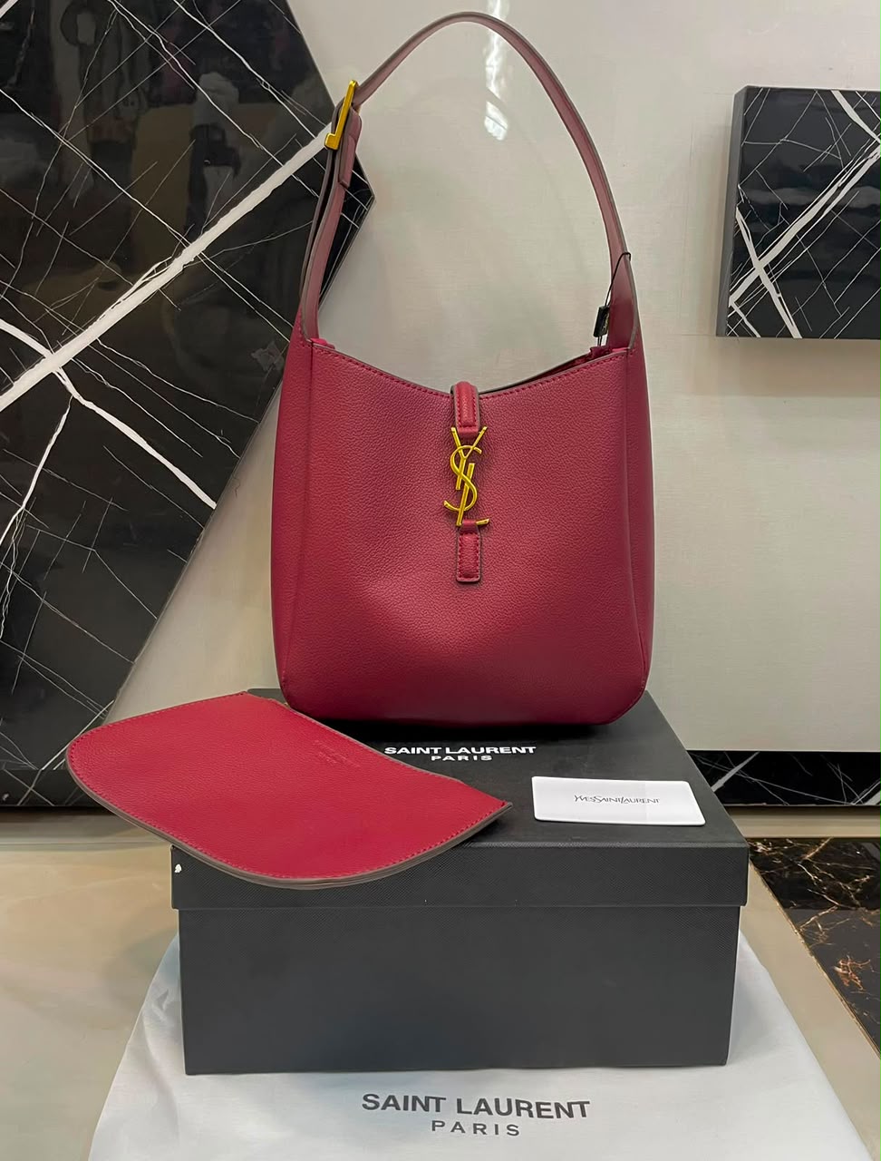 Y-S-L Saint Laurent Paris Le 5 à 7 Supple Small Hobo Bag – Grained Leather | Master Quality | Pinkish Red