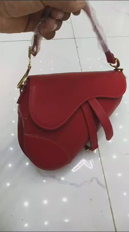 DIOR Women's Saddle Bag with Strap (Maroon/Red)