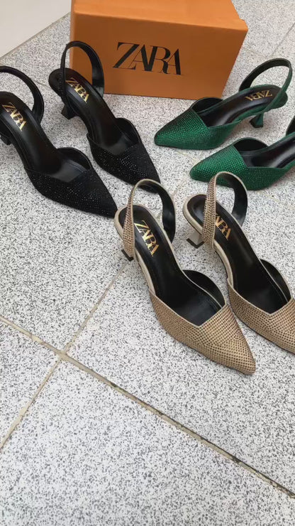 Zara Stone Heel for Women – Restocked in Stunning Colors with Brand Box (Black)