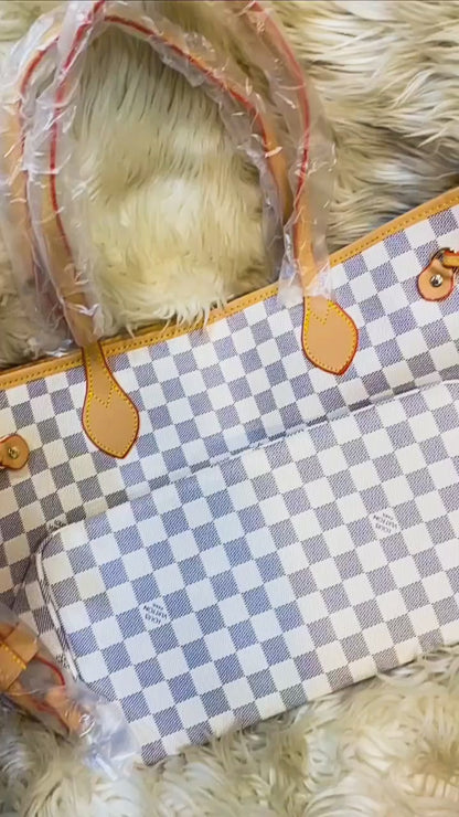 LOUIS VUITTON Neverfull GM - Women's Handbag (White/Grey Checkbox)