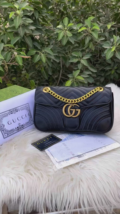 Luxury Women Bag - Gucci Marmont-Inspired Handbag (Black)